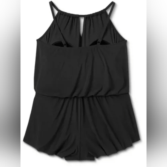 High Neck Swim Romper With Pockets - One Piece Swimsuit - by Aqua Green - Picture 4 of 8